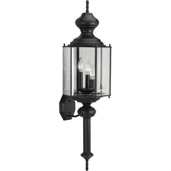 3 Light Black with Clear Beveled Glass Carriage Wall Light Fixture
