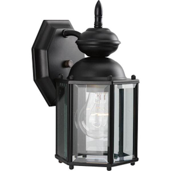 1 Light Black with Clear Beveled Glass Carriage Wall Light Fixture