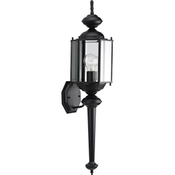 1 Light Black with Clear Beveled Glass Carriage Wall Light Fixture