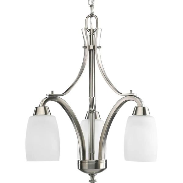 3 Light Brushed Nickel Etched Glass Shade Chandelier Light Fixture