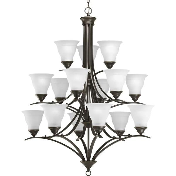 15 Light Antique Bronze Etched Glass Shade Chandelier Light Fixture
