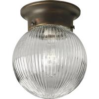 Progress Lighting 1 Light Antique Bronze Clear Ribbed Glass Globe Flush Mount Ceiling Light Fixture