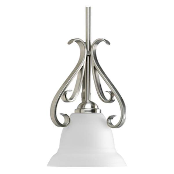 1 Light Brushed Nickel Etched Glass Shade Pendant Light Fixture