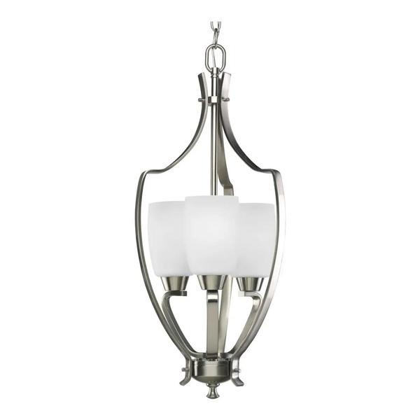 3 Light Brushed Nickel Etched White Glass Hall & Foyer Light Fixture