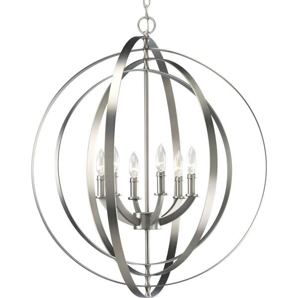 6 Light Brushed Silver Coastal Style Equinox Collection Pendant Light Fixture