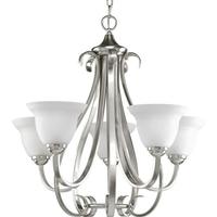 Progress Lighting 5 Light Brushed Nickel Etched Glass Shade Chandelier Light Fixture