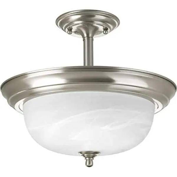 2 Light 120 volt Brushed Nickel Alabaster Glass Bowl Ceiling Light Fixture