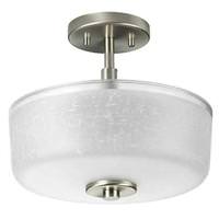 Progress Lighting 2 Light 120 volt Brushed Nickel Etched Linen Glass Bowl Semi Flush Light Fixture