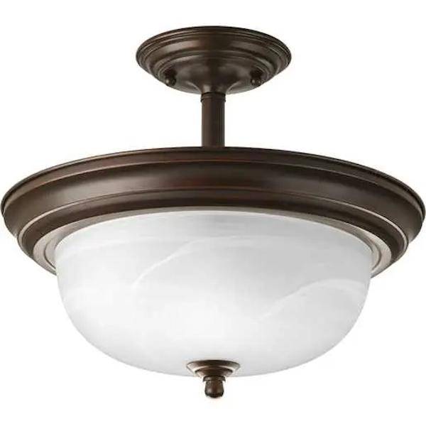 2 Light 120 volt Antique Bronze Alabaster Glass Bowl Ceiling Light Fixture