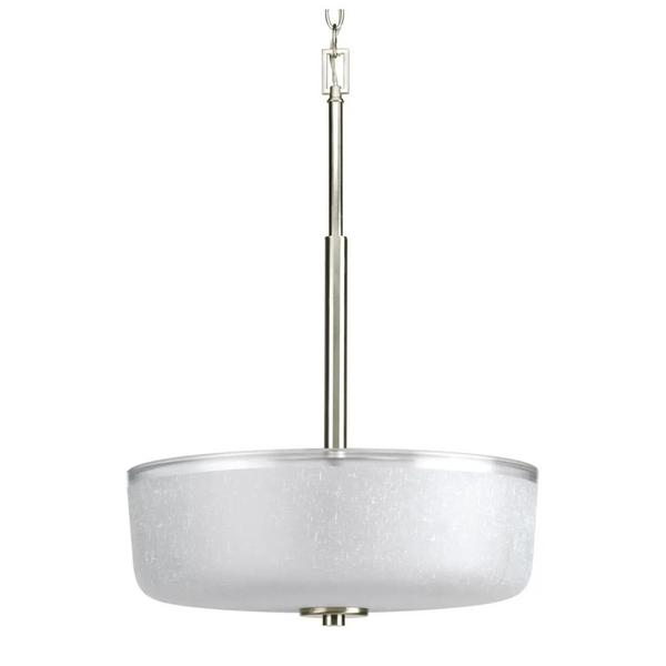 3 Light Brushed Nickel White Linen Glass Shade Pendant Light Fixture
