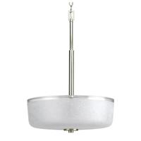 Progress Lighting 3 Light Brushed Nickel White Linen Glass Shade Pendant Light Fixture