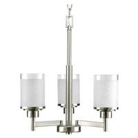 Progress Lighting 3 Light Brushed Nickel Etched Glass Clear Edge Shade Chandelier Light Fixture