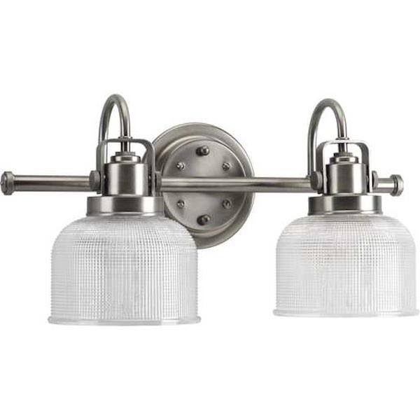 2 Light 120 volt Antique Nickel Vanity Clear Double Prismatic Glass Light Fixture