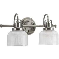 View 2 Light 120 volt Antique Nickel Vanity Clear Double Prismatic Glass Light Fixture
