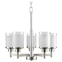 Progress Lighting 5 Light Brushed Nickel Etched Glass Clear Edge Shade Chandelier Light Fixture