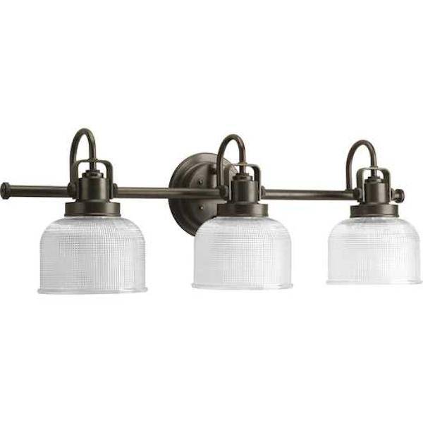 3 Light 120 volt Venetian Bronze Vanity Clear Double Prismatic Glass Light Fixture