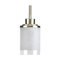 Progress Lighting 1 Light Brushed Nickel Etched Linen Glass Shade Clear Edge Mini Pendant Light Fixture