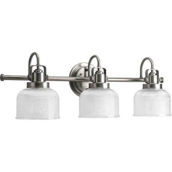 3 Light 120 volt Antique Nickel Vanity Clear Double Prismatic Glass Light Fixture