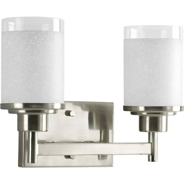 2 Light 120 volt Brushed Nickel Vanity Etched Linen With Clear Edge Glass Light Fixture