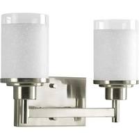 View 2 Light 120 volt Brushed Nickel Vanity Etched Linen With Clear Edge Glass Light Fixture