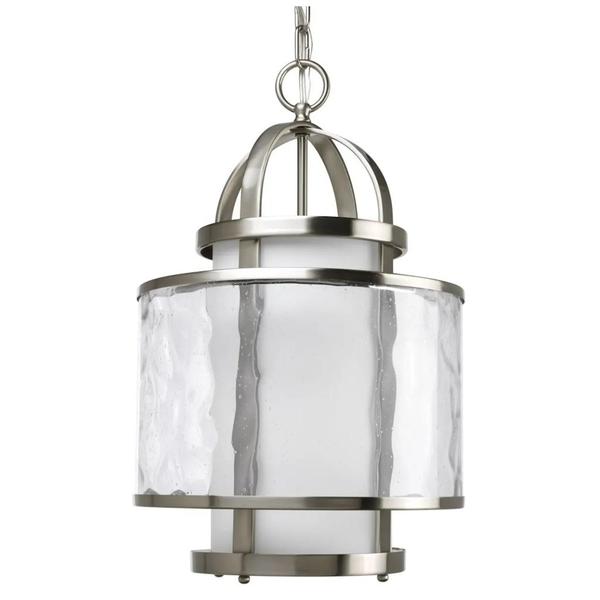 1 Light Brushed Nickel Distressed Glass with Etched Shade Pendant Light Fixture