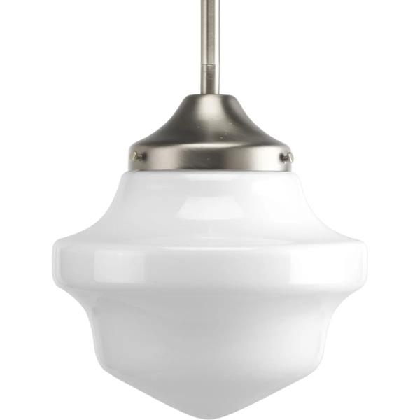 1 Light Brushed Nickel White Opal Glass Shade Mini Pendant Light Fixture