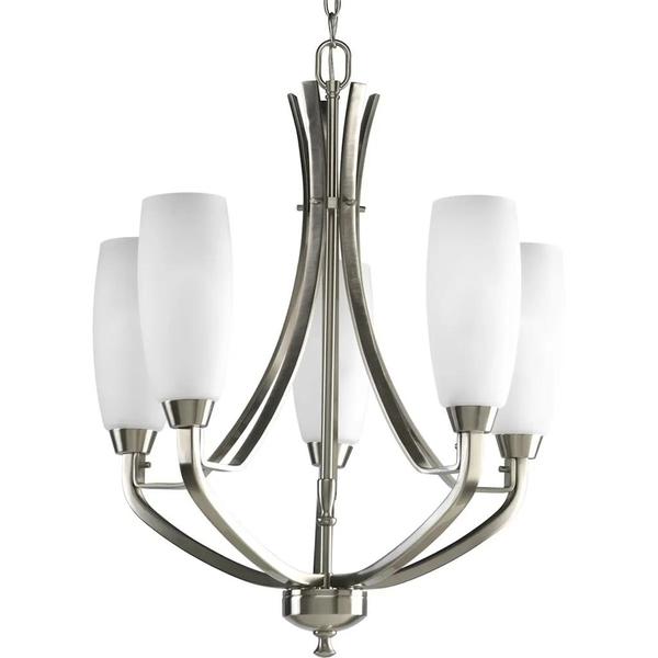 5 Light Brushed Nickel Etched Glass Shade Chandelier Light Fixture