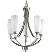 Progress Lighting 5 Light Brushed Nickel Etched Glass Shade Chandelier Light Fixture