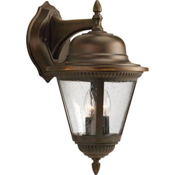 2 Light Antique Bronze with Clear Seeded Glass Wall Light Fixture