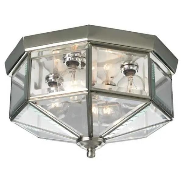4 Light 120 volt Nickel Clear Beveled Glass Ceiling Light Fixture