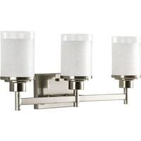 View 3 Light 120 volt Brushed Nickel Vanity Etched Linen With Clear Edge Glass Light Fixture