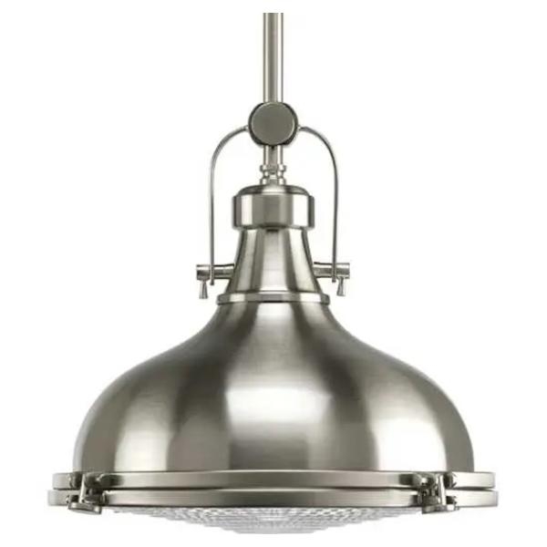 1 Light Brushed Nickel Fresnel Glass Lens Pendant Light Fixture