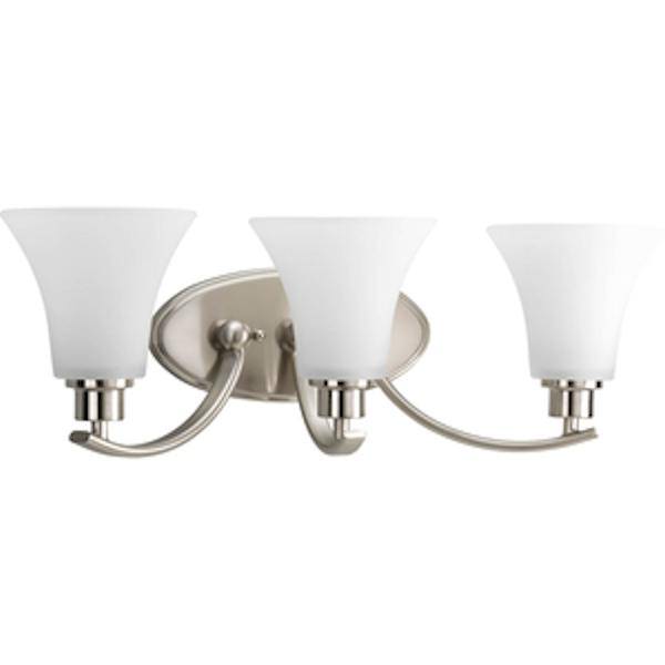 3 Light 120 volt Brushed Nickel Vanity Etched Glass Light Fixture