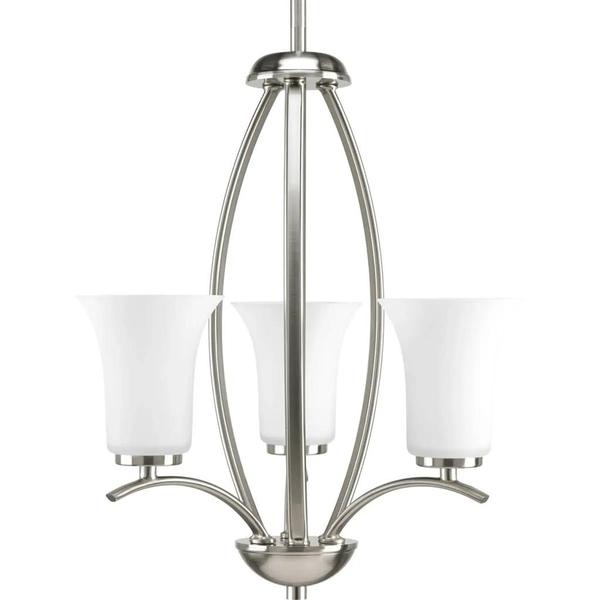 3 Light Brushed Nickel Etched White Glass Hall & Foyer Light Fixture