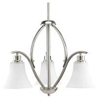 Progress Lighting 3 Light Brushed Nickel Etched Glass Shade Chandelier Light Fixture