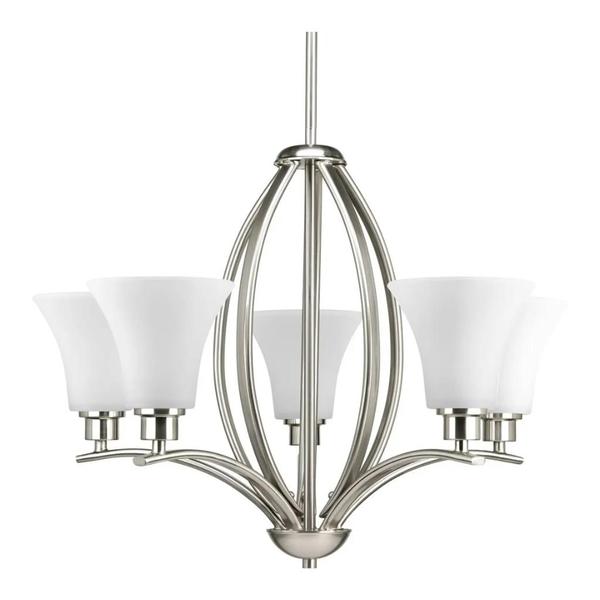 5 Light Brushed Nickel Etched Glass Shade Chandelier Light Fixture