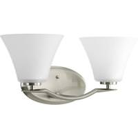View 2 Light 120 volt Brushed Nickel Vanity Etched Glass Light Fixture