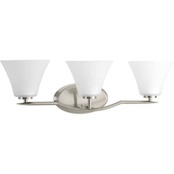 3 Light 120 volt Brushed Nickel Vanity Etched Glass Light Fixture
