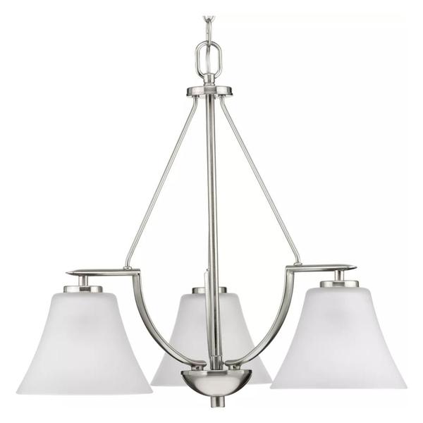 3 Light Brushed Nickel Etched Glass Shade Chandelier Light Fixture