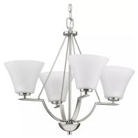 Progress Lighting 4 Light Brushed Nickel Etched Glass Shade Chandelier Light Fixture