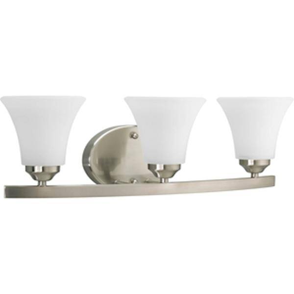 3 Light 120 volt Brushed Nickel Vanity Etched Glass Light Fixture