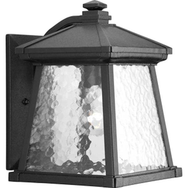 1 Light Black with Clear Water Patterned Glass Small Wall Light Fixture