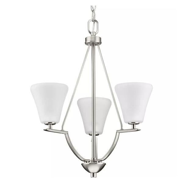 3 Light Brushed Nickel Etched Glass Shade Chandelier Light Fixture