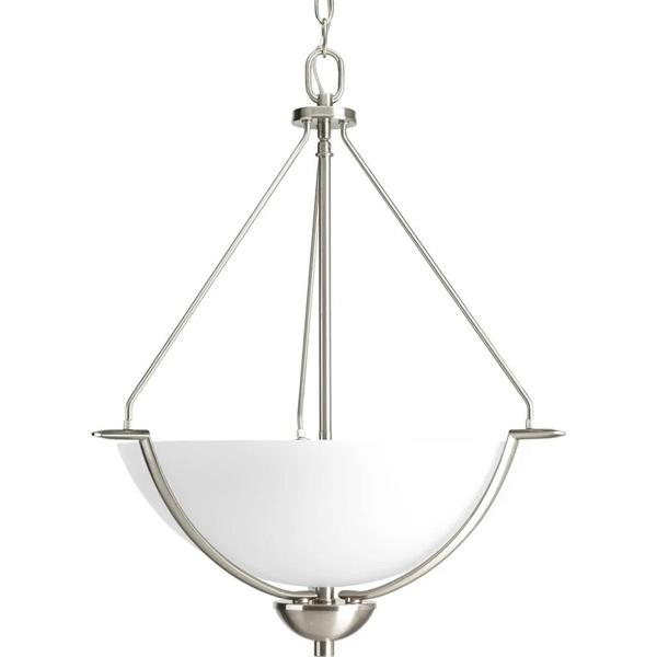 3 Light Brushed Nickel Etched Glass Shade Pendant Light Fixture