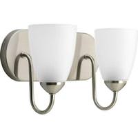 View 2 Light 120 volt Brushed Nickel Vanity Etched Glass Light Fixture