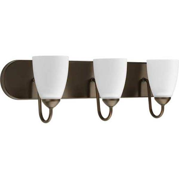3 Light 120 volt Antique Bronze Vanity Etched Glass Light Fixture