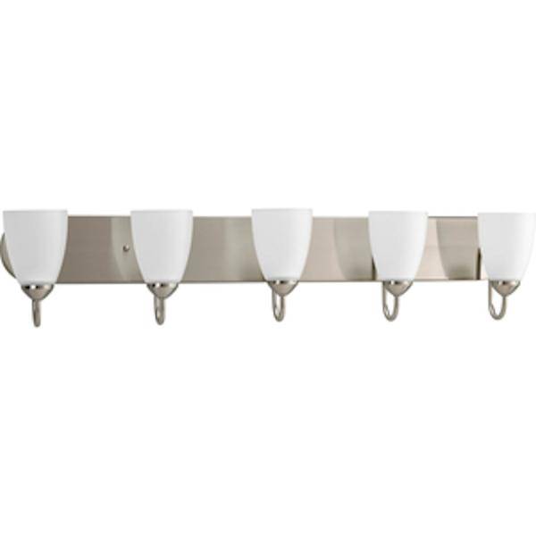 5 Light 120 volt Brushed Nickel Vanity Etched Glass Light Fixture