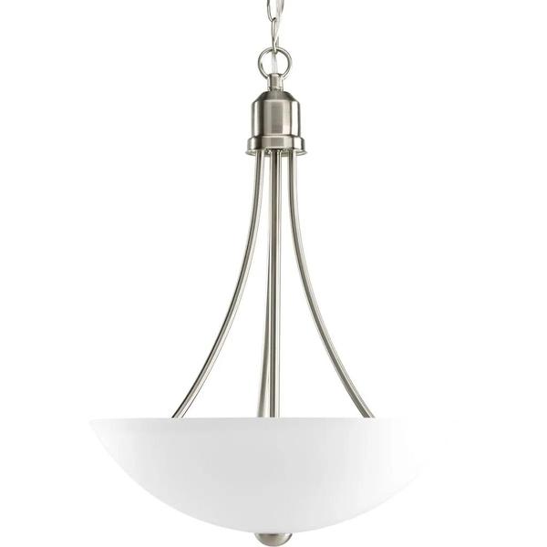 2 Light Brushed Nickel Etched Glass Shade Gather Collection Pendant Light Fixture