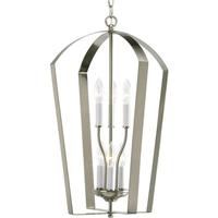 Progress Lighting 6 Light Brushed Nickel White/Brushed Nickel Glass Candle Sleeves Pendant Light Fixture