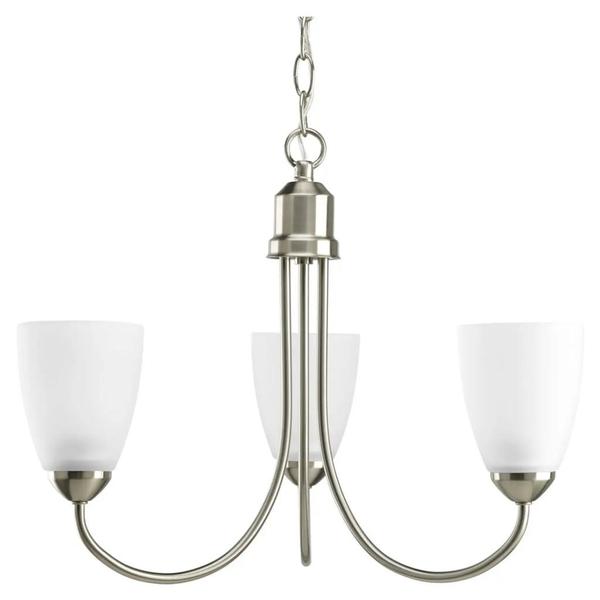 3 Light Brushed Nickel Etched Glass Shade Chandelier Light Fixture